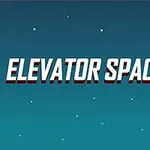 Un turn roșu cu un glob luminos în vârf pe un fundal spațial albastru închis, cu inscripția Elevator Space