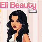 Femeie cu păr negru și buze roșii, în fața unui dulap plin de haine, cu textul Eli Beauty deasupra