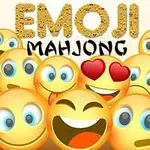 Emoticoane galbene cu diverse expresii zâmbitoare și cu textul Emoji Mahjong deasupra