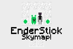 Desen pixelat cu două personaje stilizate și textul EnderStick Skymap!