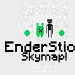 Desen pixelat cu două personaje stilizate și textul EnderStick Skymap!
