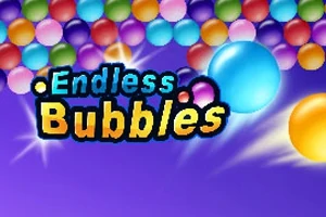 Bile colorate pe un fundal violet cu textul „Endless Bubbles”