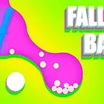 Textul Falling Balls în alb, pe un fundal verde cu detalii roz și alb