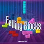 Blocuri colorate care cad pe un fundal albastru-violet, cu textul Falling Blocks în centrul imaginii