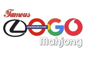 Logo cu cuvintele Famous Logo Mah jong și diverse stiluri grafice integrate