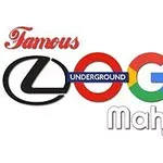Logo cu cuvintele Famous Logo Mah jong și diverse stiluri grafice integrate