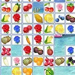 Grilă cu imagini de fructe, legume și flori colorate pe un fundal albastru
