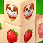 Cuburi de culoare deschisă cu imagini de animale și fructe pe un fundal verde vibrant