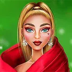Femeie cu păr blond și ochi albaștri, purtând cercei mari și un șal roșu, având un fundal verde