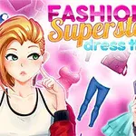 Două personaje animate și diverse articole vestimentare pe un fundal roz vibrant