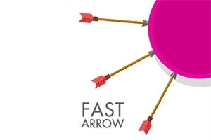 Trei săgeți sunt înfipte într-un cerc roz cu textul Fast Arrow pe fundal alb