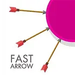 Trei săgeți sunt înfipte într-un cerc roz cu textul Fast Arrow pe fundal alb