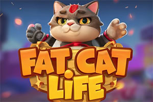 Pisică desen animat în coș, cu textul Fat Cat Life în față