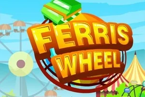 Textul „Ferris Wheel” într-un stil colorat, cu un fundal de parc de distracții și o roată panoramică