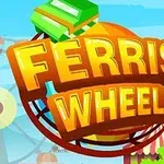 Textul „Ferris Wheel” într-un stil colorat, cu un fundal de parc de distracții și o roată panoramică