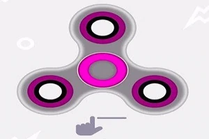 Spinner fidget cu trei aripi, având un design în nuanțe de gri și roz, cu o mână și o săgeată sub el
