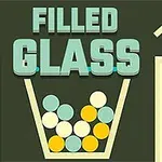 Un pahar plin cu bile colorate de diverse nuanțe, sub un titlu din cuvintele FILLED GLASS pe un fundal verde închis