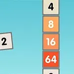 Flappy 2048 Blocuri numerotate în culori diferite, cu un fundal albastru și un bloc cu numărul 2 având aripi