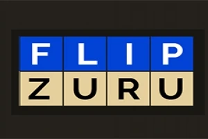 Cuvintele FLIP și ZURU aranjate în două rânduri de pătrate colorate, albastru și bej