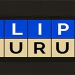Cuvintele FLIP și ZURU aranjate în două rânduri de pătrate colorate, albastru și bej