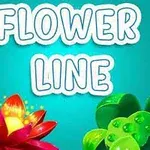 Textul Flower Line deasupra unor flori colorate pe un fundal albastru