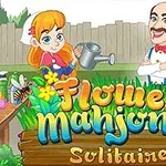 Personaje de desen animat într-o grădină cu flori, cu un titlu colorat deasupra