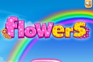 Text colorat flowers cu un curcubeu pe fundal albastru
