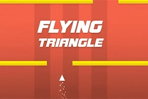 Triunghi alb zburător într-un fundal roșu cu bare galbene și text Flying Triangle