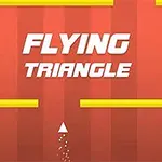 Triunghi alb zburător într-un fundal roșu cu bare galbene și text Flying Triangle