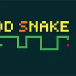 Textul FOOD SNAKE și o linie verde care se unduie pe un fundal închis, cu un punct roșu la capătul liniei