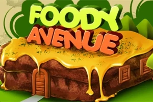 Textul „Foody Avenue” apare deasupra unei case realizate dintr-un tort acoperit cu glazură galbenă