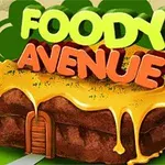 Textul „Foody Avenue” apare deasupra unei case realizate dintr-un tort acoperit cu glazură galbenă