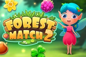 Zână desenată cu păr albastru, îmbrăcată în rochie roz, în fața unui fundal verde pădure cu elemente florale colorate și text mare, galben