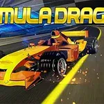 Mașină de curse colorată pe un circuit, cu textul FORMULA DRAG deasupra