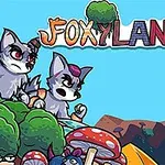 Vulpi și lupi desenate, pe un fundal de peisaj colorat, cu titlul FoxyLand 2 deasupra