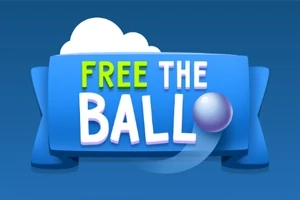 Text albastru cu mesajul „Free the Ball” pe un fundal albastru cu un nor alb