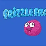 Textul Frizzle Fraz 6 într-un stil gelatinos albastru deasupra unui personaj roz, pufos, cu ochi mari și un zâmbet larg, pe un fundal albastru