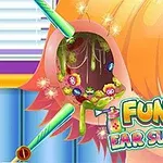 O ilustrație colorată prezintă o ureche umană cu diverse elemente și creaturi animate în interior, alături de un titlu mare și colorat în prim-plan