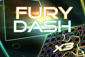 Text iluminat Fury Dash deasupra unui fundal geometric colorat