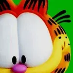 Un personaj de desene animate cu fața portocalie, mai multe pete negre, mustăți și ochi mari, pe un fundal verde