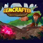 Un tânăr aventurier întinde mâna spre un cristal roz strălucitor pe o potecă stâncoasă, înconjurat de vegetație luxuriantă, cu titlul Gemcrafter: Puzzle Journey deasupra