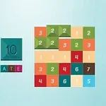 Logo colorat pe fundal albastru deschis și grilă de blocuri numerotate colorate