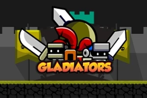 Logo colorat cu săbii și o cască de gladiator pe un fundal de fortăreață