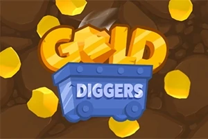 Textul Gold Diggers pe un fundal de mină cu bucăți de aur