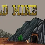 Ilustrație cu un zăcământ de aur, cu o intrare de mină într-un munte stâncos și un personaj mic stând în fața acestuia, pe un fundal simplu, cu titlul Gold Mine deasupra
