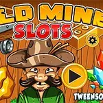 Miner vesel cu pălărie, așezat pe un fundal colorat cu un cărucior de mină, pepite de aur și cristale strălucitoare, lângă textul Gold Miner Slots