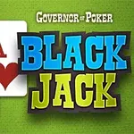 Două cărți de joc, as de inimă roșie și valet de treflă, pe un fundal verde, cu textul Black Jack în culori mari și luminoase