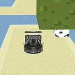 Mașină sport neagră pe un drum nisipos cu unghi zburător, lângă un copac stilizat