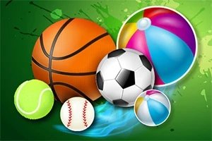 Mingi de baschet, fotbal, tenis, baseball și de plajă pe un fundal verde