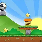 O minge de fotbal și o bombă așezate pe platforme din piatră, cu un fundal de coline verzi, un cer senin și un soare răsărind, alături de o poartă de fotbal și stele galbene plutind în aer